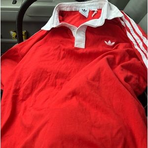 Men’s Adidas Long Sleeve Polo Shirt (Red / White Stripes)